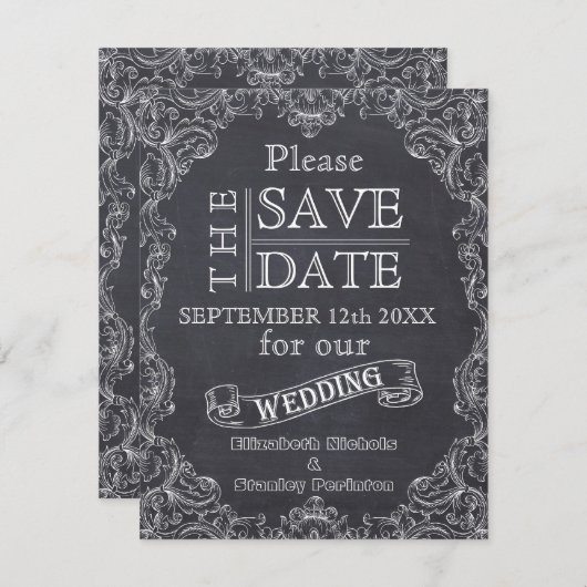 ヴィンテージのフレーム&シャルボードウェディング日付を保存 セーブザデート (正面/裏面)