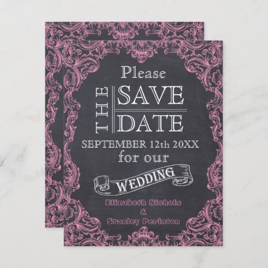 ヴィンテージのフレーム&シャルボードウェディング日付を保存 セーブザデート (正面/裏面)