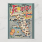 ヴィンテージのフロリダの地図の郵便はがき ポストカード (正面)
