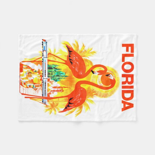 ヴィンテージのフロリダ旅行ポスターフラミンゴのデザイン フリースブランケット (正面(横))