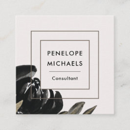 ヴィンテージのフローラをグレー淡い色のの背景に表示 スクエア名刺