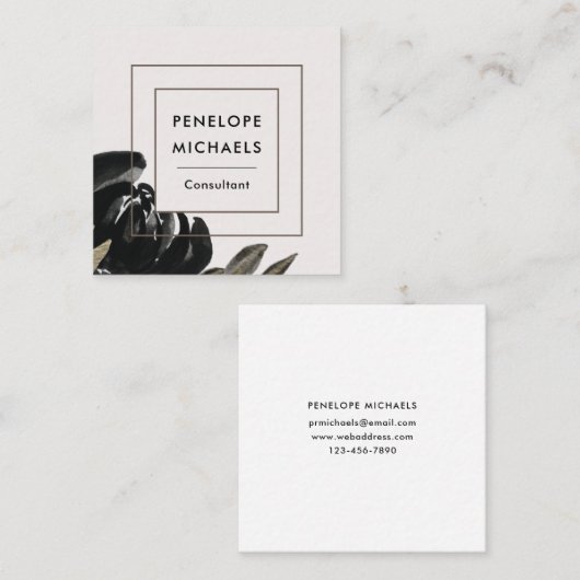 ヴィンテージのフローラをグレー淡い色のの背景に表示 スクエア名刺 (正面/裏面)