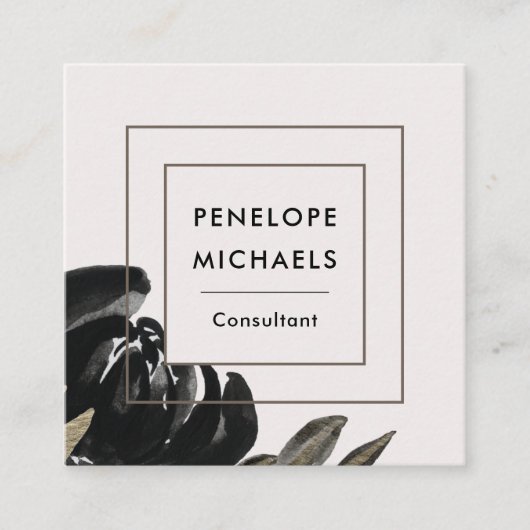 ヴィンテージのフローラをグレー淡い色のの背景に表示 スクエア名刺 (正面)