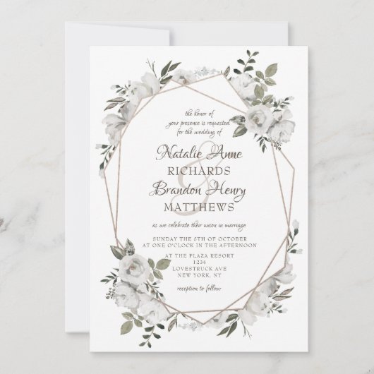 ヴィンテージのフローラバラ金ゴールド幾何結婚の 招待状 (正面)