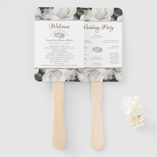 ヴィンテージのフローラ結婚式プログラム ハンドファン (正面&裏面)