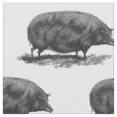 ヴィンテージのブタのエッチングの生地 ファブリック (クローズアップ)