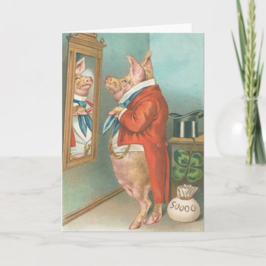 ヴィンテージのブタのシャムロックのセントパトリックの日カード カード (正面)