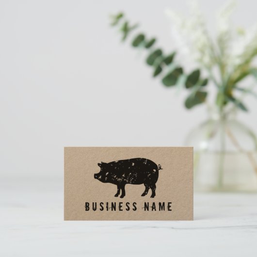 ヴィンテージのブタのポーク肉クラフトの名刺のテンプレート 名刺 (スタンド正面)