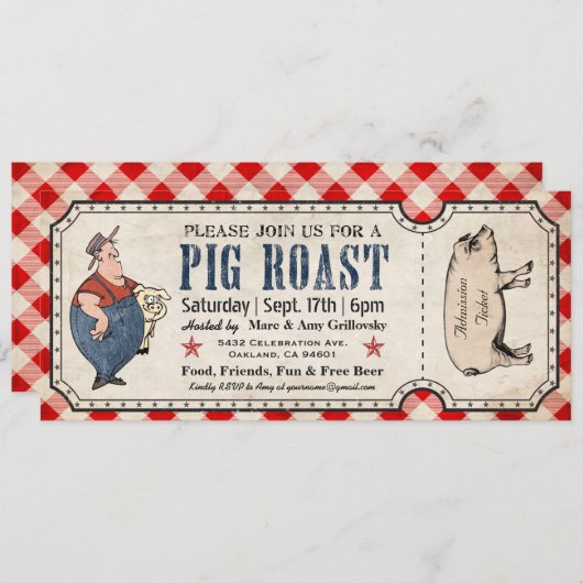 ヴィンテージのブタのローストのチケットの招待状 招待状 (正面/裏面)