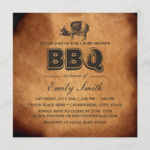 ヴィンテージのブタのローストのベビーシャワーBBQのパーティー 招待状