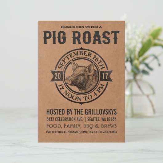 ヴィンテージのブタのローストの招待状|のブッチャーペーパー 招待状 (スタンド正面)