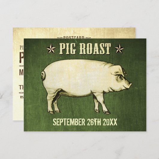 ヴィンテージのブタのローストの郵便はがきの招待状II (緑) インビテーションポストカード (正面/裏面)