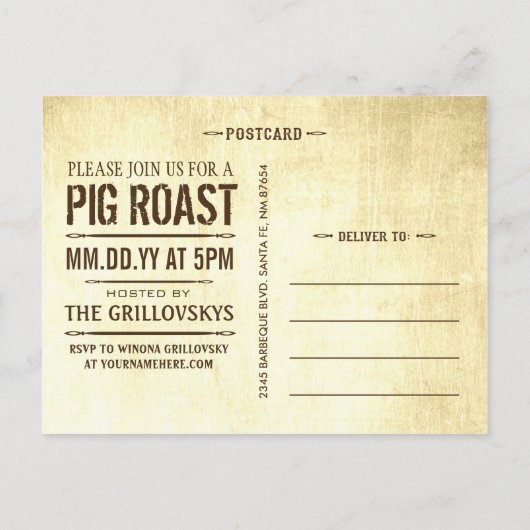 ヴィンテージのブタのローストの郵便はがきの招待状II (緑) インビテーションポストカード (裏面)