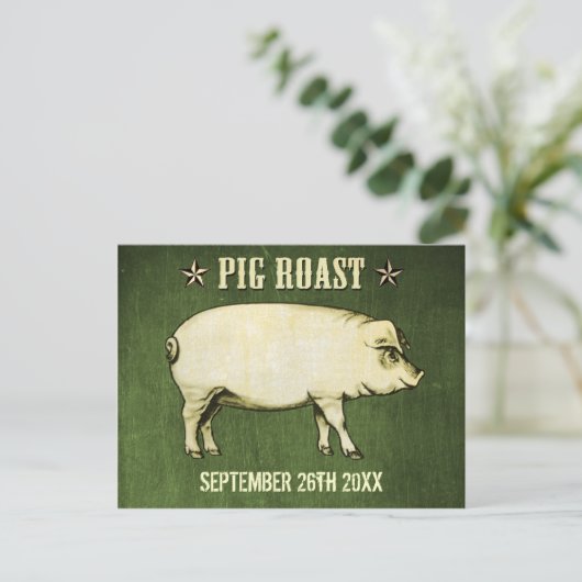 ヴィンテージのブタのローストの郵便はがきの招待状II (緑) インビテーションポストカード (スタンド正面)