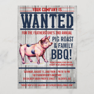 ヴィンテージのブタのロースト家族BBQの招待状 招待状