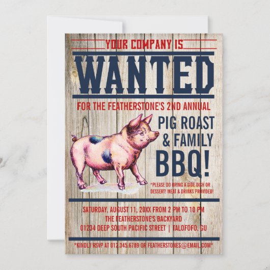 ヴィンテージのブタのロースト家族BBQの招待状 招待状 (正面)