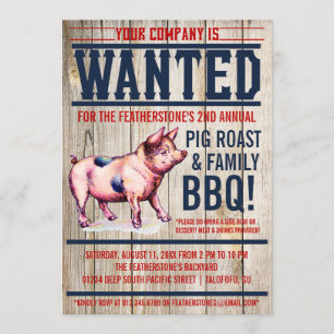 ヴィンテージのブタのロースト家族BBQの招待状 招待状