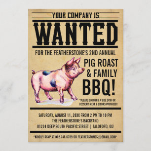 ヴィンテージのブタのロースト家族BBQの招待状 招待状