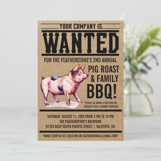 ヴィンテージのブタのロースト家族BBQの招待状 招待状 (スタンド正面)