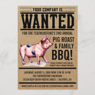 ヴィンテージのブタのロースト家族BBQの招待状 招待状