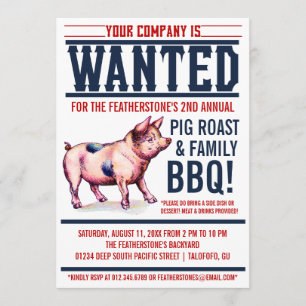 ヴィンテージのブタのロースト家族BBQの招待状 招待状