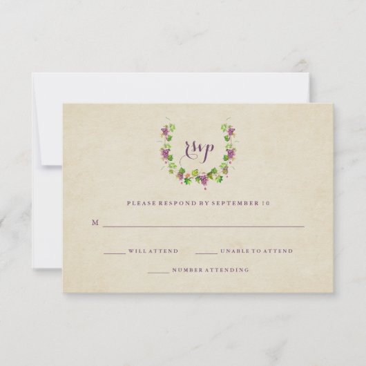 ヴィンテージのブドウ園|のワインのテーマの結婚式の応答 出欠カード (正面)