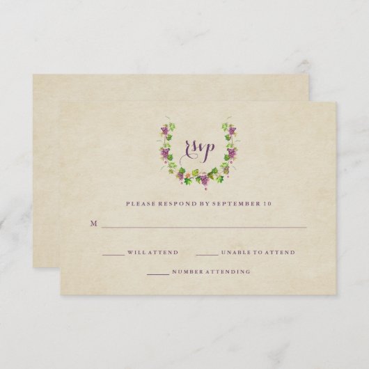 ヴィンテージのブドウ園|のワインのテーマの結婚式の応答 出欠カード (正面/裏面)