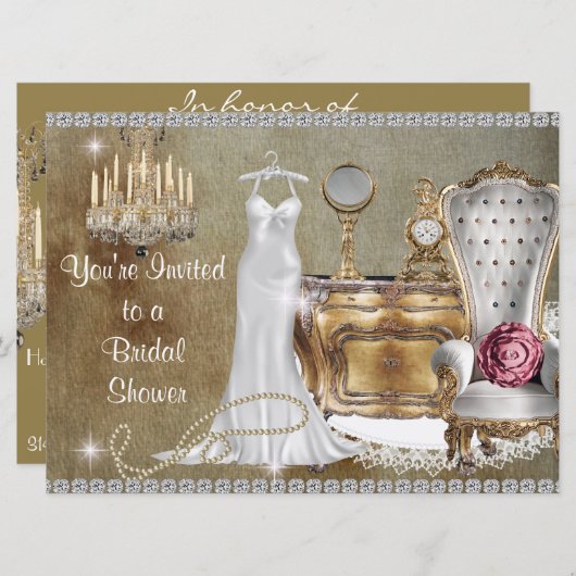 ヴィンテージのブライダルシャワーの招待状ののどの壁紙 招待状 (正面/裏面)