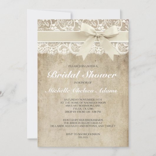 ヴィンテージのブライダルシャワーの招待|の旧式なレース 招待状 (正面)