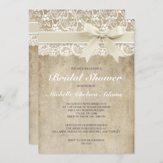 ヴィンテージのブライダルシャワーの招待|の旧式なレース 招待状 (正面/裏面)