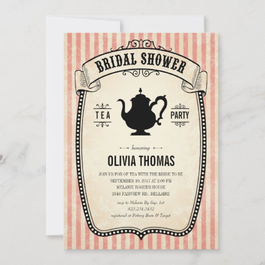 ヴィンテージのブライダルシャワーの茶パーティの招待状 招待状 (正面)