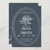 ヴィンテージのブライダルシャワー招待 |ダスティー海軍 招待状 (正面/裏面)