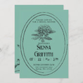 ヴィンテージのブライダルシャワー招待 |深いターコイズ 招待状 (正面/裏面)