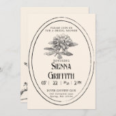 ヴィンテージのブライダルシャワー招待 |白アンティーク 招待状 (正面/裏面)