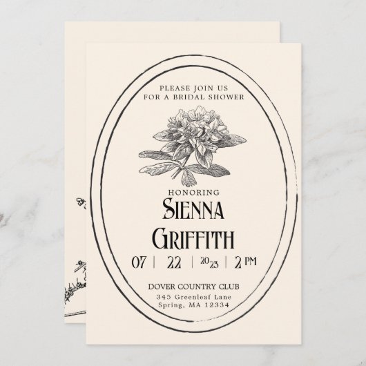 ヴィンテージのブライダルシャワー招待 |白アンティーク 招待状 (正面/裏面)