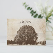 ヴィンテージのブラウンのオークの木の結婚式の応答カード 出欠カード (スタンド正面)