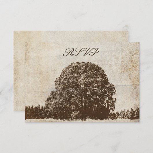 ヴィンテージのブラウンのオークの木の結婚式の応答カード 出欠カード (正面/裏面)
