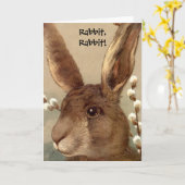 ヴィンテージのブラウンのバニーウサギのウサギの幸運カード カード (黄色い花)