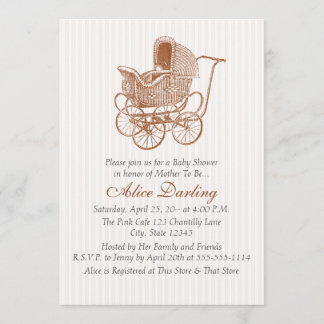 ヴィンテージのブラウンの乳母車のベビーシャワー 招待状