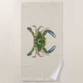 ヴィンテージのブルーカニ ビーチタオル (正面)