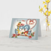 ヴィンテージのブルーバードは私のさえずりのハートのバレンタインです カード (黄色い花)