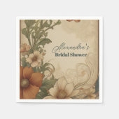 ヴィンテージのブーゲンビリア アートヌーボー ブライダルシャワー スタンダードカクテルナプキン (正面)