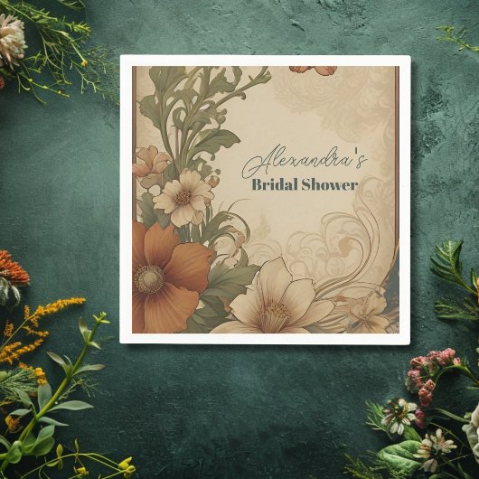 ヴィンテージのブーゲンビリア アートヌーボー ブライダルシャワー スタンダードカクテルナプキン