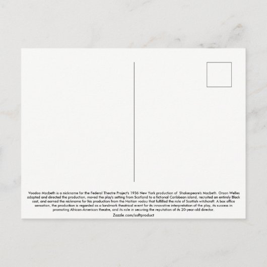 ヴィンテージのブードゥーマクベスの1936年の郵便はがき 案内ポストカード (裏面)