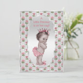 ヴィンテージのプリンセスのピンクのバラの銀製のベビーシャワー 招待状 (スタンド正面)