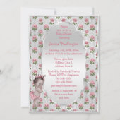 ヴィンテージのプリンセスのピンクのバラの銀製のベビーシャワー 招待状 (裏面)