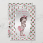 ヴィンテージのプリンセスのピンクのバラの銀製のベビーシャワー 招待状 (正面/裏面)