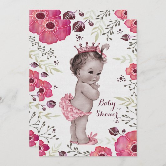ヴィンテージのプリンセスの水彩画のケシのベビーシャワー 招待状 (正面/裏面)