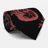 ヴィンテージのプリントの赤い解剖ハートの黒のネクタイ ネクタイ (ロール)