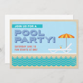ヴィンテージのプールを囲んでのパーティの招待 招待状 (正面/裏面)